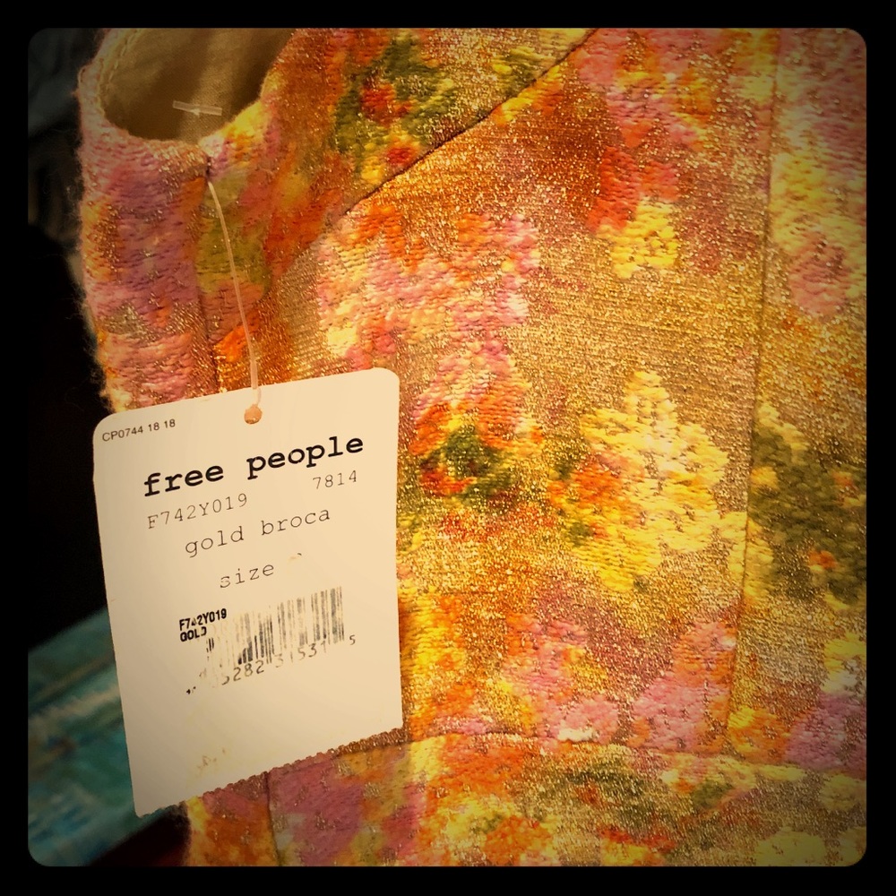 Free People Rose Brocade Metalic Gold Dress